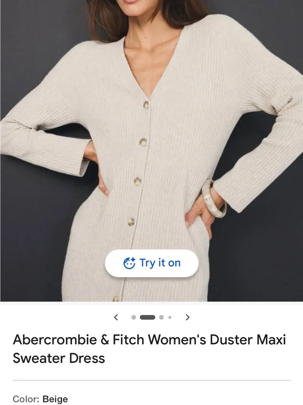 Abercrombie & Fitch Beige Ribbed Maxi Button-Front Duster